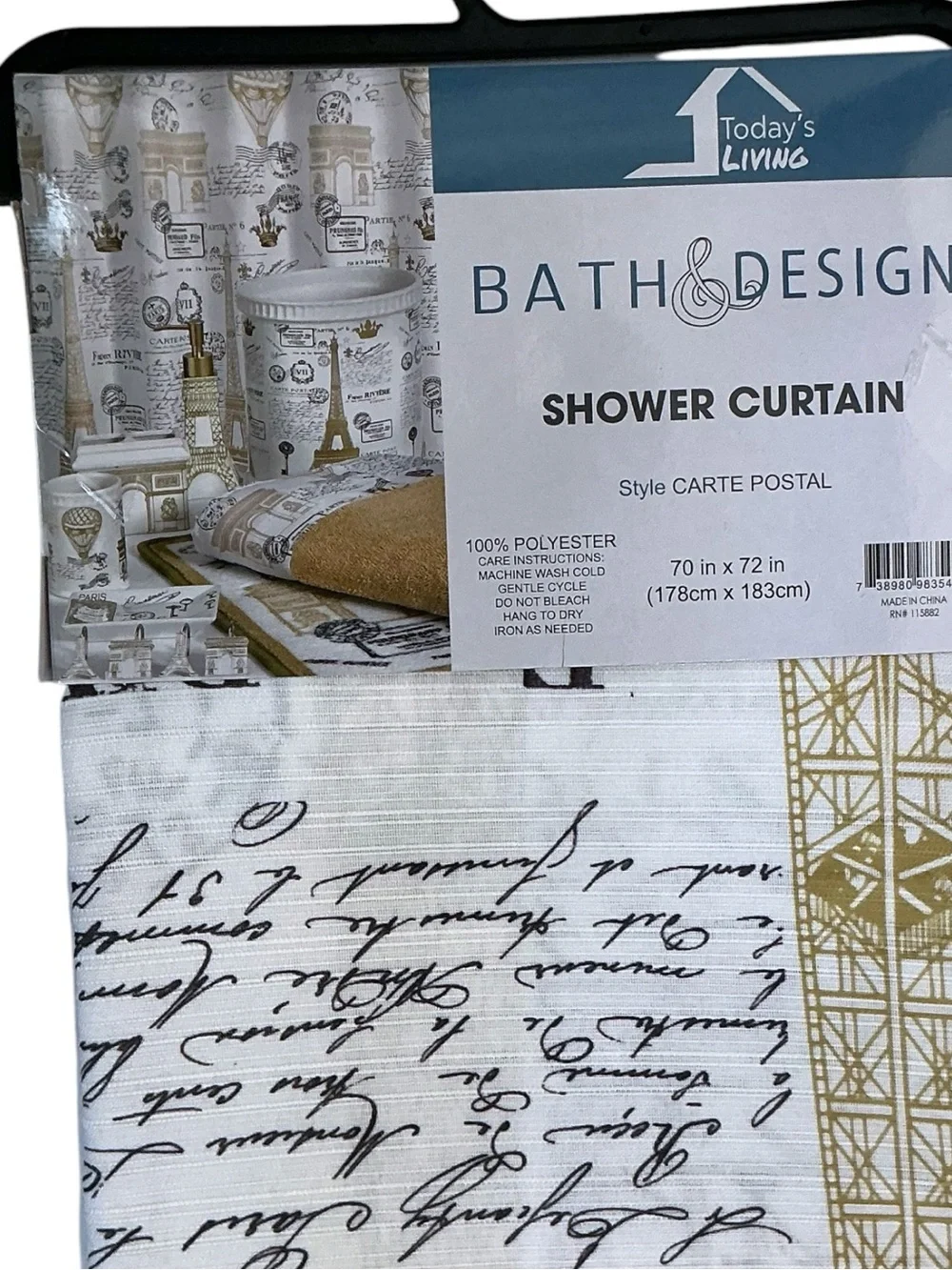 Paris Eiffel Tower Material Fabric Shower Curtain White Gold 70’x 72” NEW